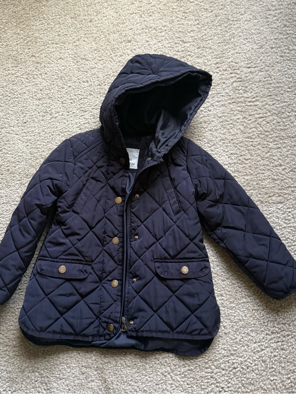 Children's Quilted Hooded Puffer Jacket - Navy